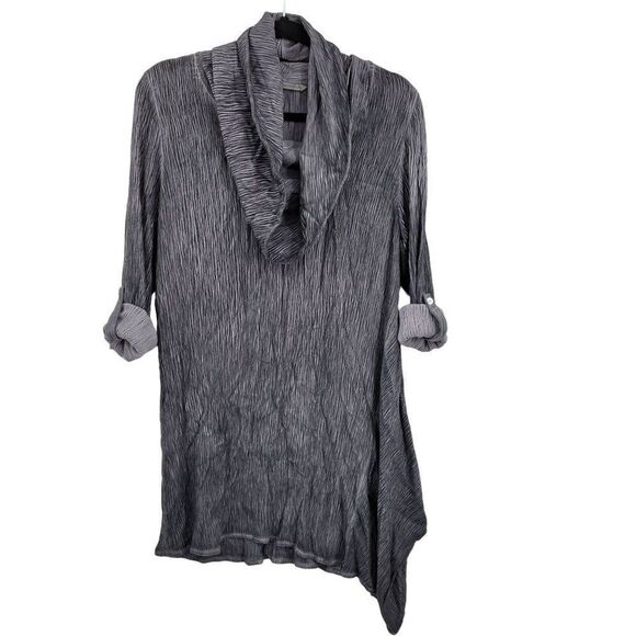 Soft Surroundings Top Tunic Crinkle Gauze Cowl Asymmetrical Tab Sleeve Gray M - Picture 4 of 17